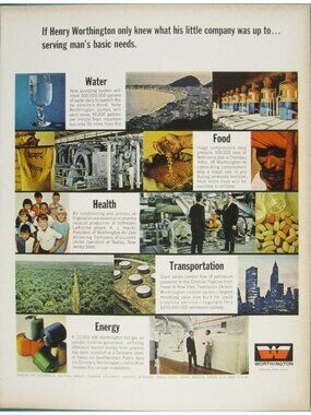 Print Ad Worthington Pumps Food Health Transportation Energy Serving 1960s